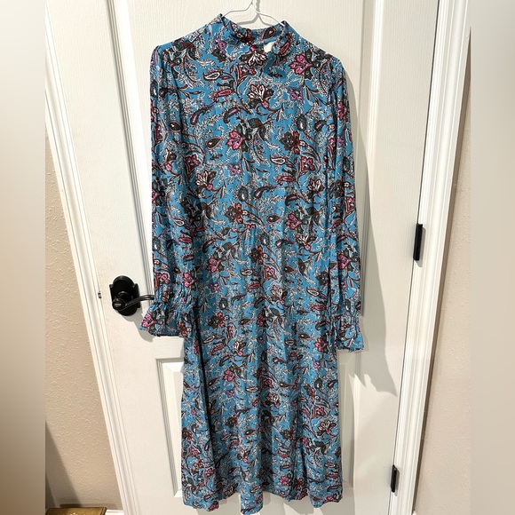 LOFT Bouquet Blue and Pink Floral Mock Neck Midi Dress. NWT - Picture 5 of 13